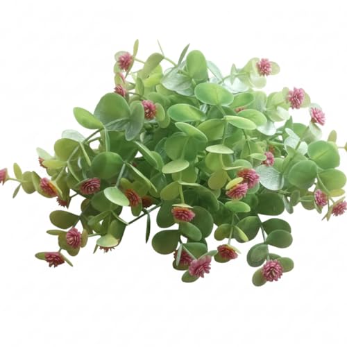 Image of Artificial Eucalyptus Bouquet with Baby Breath Pink Flowers - 6 Stems Faux Greenery Bunch, 33cm Height for Home, Office, Wedding & Party Decoration (Vase not Included)