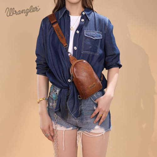 Image of Wrangler Small Sling Bag for Women, Leather Crossbody Bags Cross Body Purse Fanny Packs with Adjustable Strap for Gift