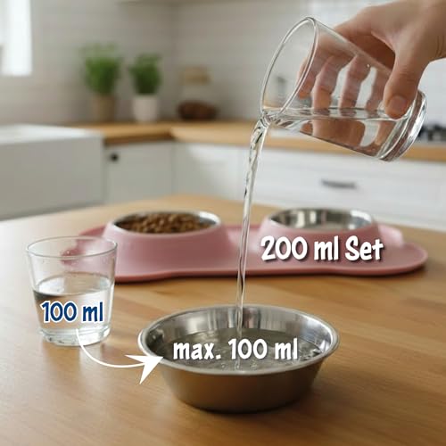 KaraLuna Napfunterlage aus Silikon mit Edelstahl Futternapf I Für Katzen & Hunde (200ml, Rosa)