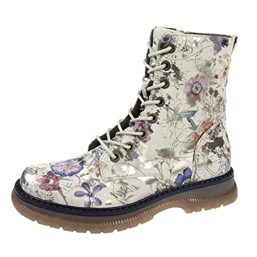 Cipriata Annetta Botas altas para mujer con cordones y cremallera de 8 ojos, Lt Grey Floral, 39 EU