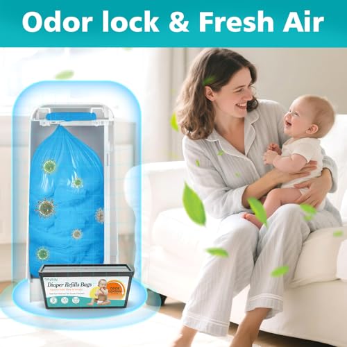 Image of Diaper Pail Refill Bags Compatible with Diaper Genie Easy Roll Signature & Platinum Pails,5-Pack (150 Bags) Hold up to 7000 Newborn Diapers Extra Thickness Powerful Odor Control Easy to Use