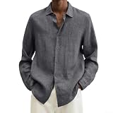 Camicia casual da uomo a maniche lunghe con bottoni, tinta unita, vestibilità ampia, colletto con risvolto, semplice da indossare tutti i giorni, per le stagioni primaverili e autunnali (XXXL grigio)