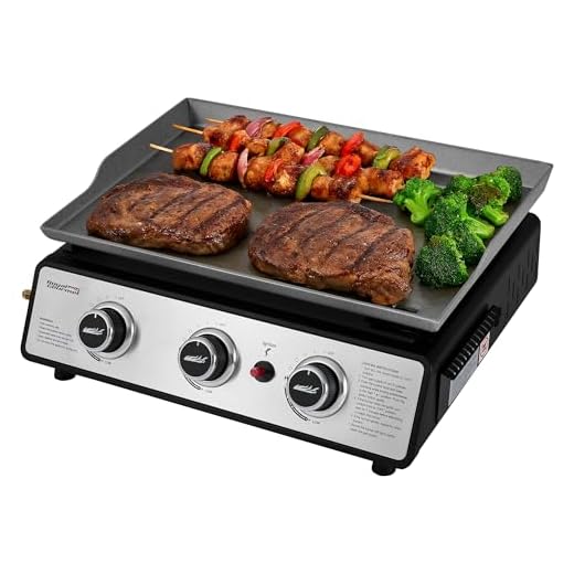 Royal Gourmet PD1301S Portable 24-Inch 3-Burner Table Top Gas Grill Griddle with Cover, 25,500 BTUs, Outdoor Cooking Camping or Tailgating, Black