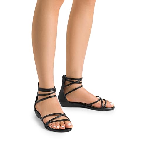 Image of DREAM PAIRS Women's Ankle Strap Flat Sandals Summer Dressy Strappy Gladiator Rhinestones Sandals