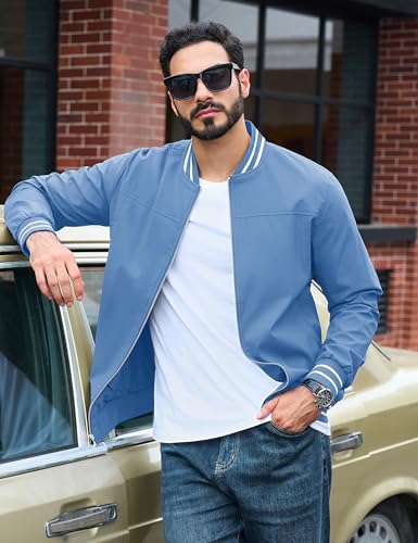Image of TACVASEN Men's Lightweight Jacket Casual Spring Fall Windbreaker Bomber Zip Up Coat With Pocket | Men jacket, windproof water-resistant fabric, suitable for spring summer and fall, casual commuting wear, travel and hiking.