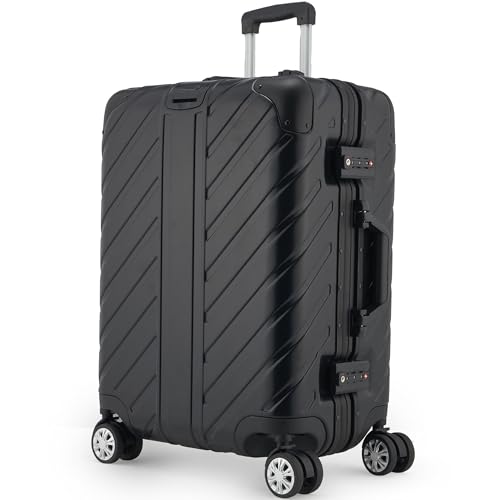 LETTOO Hartschalenkoffer mittelgroß 72L | Reisekoffer mit Alu-Rahmen - Extrem Stabiler Trolley Koffer mit Taschen-Befestigung [WASSERGESCHÜTZT] Eckenschutz (schwarz, Trolley Koffer 24 Zoll)