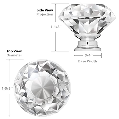 Cauldham 10 Pack Premium Glass Crystal Kitchen Cabinet Knobs Pulls (1-5/8" Diameter) - Dresser Drawer/Door Hardware - Style C444 #TOP4