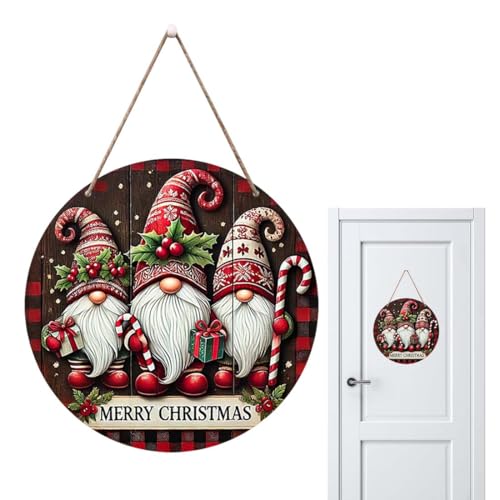 HABNI Decoración De Navidad Letreros De Bienvenida Para Puerta De Navidad Corona De Búfalo Para Puerta Delantera Gnomo Letrero Colgante De Madera Colgador De Puerta De Navidad