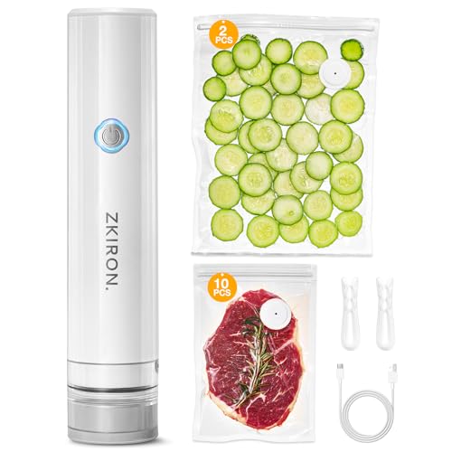 ZKIRON OneTouch Handheld Vacuum Sealer with 12 Reusable Vacuum Bags