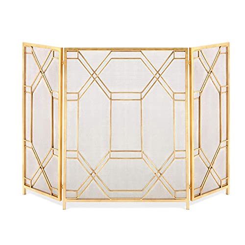 Écran de feu pliable vintage or pour stopper les projections de braises sur le parquet