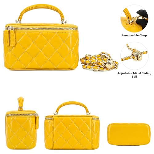 Image of M-ioi-M Small Genuine Leather Purse Quilted Crossbody Bag for Women, Mini Top-Handle Shoulder Handbag w /Gold Chain Strap
