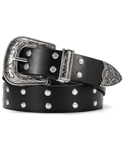 maikun Studded Belt for Women Western Buckle Design Punk Rock Rivet Belt