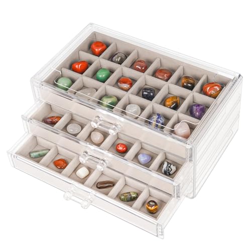 Bfttlity Acrylic Rock Display Case 54 Grids Rock Collection Box for Kids