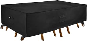 Patio Watcher 128 inches Rectangle Black Color Outdoor Furniture Set Covers Waterproof Durable Water Resistant Cover for Lawn, Porch, Yard, Garden