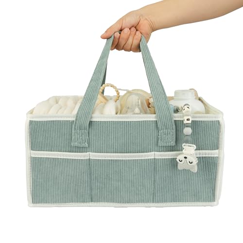 Image of XUANGUO Baby Diaper Caddy Organizer Large Nursery Storage Bin and Car Organizer for Diapers and Baby Wipes Baby Basket for Baby Shower Gifts Newborn Essentials Baby Registry Must-Have green