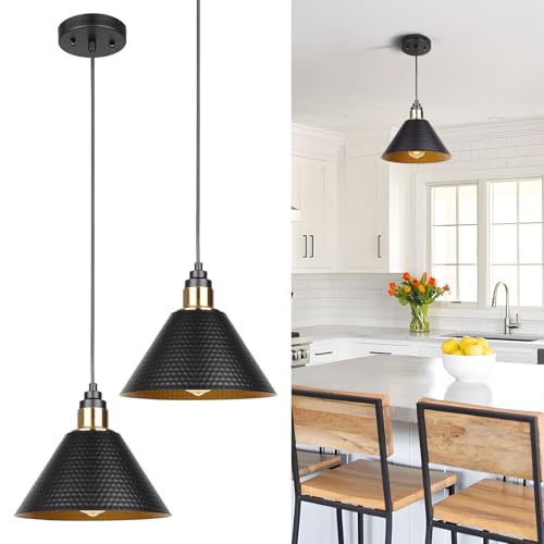 ElilyGiA Black Pendant Lights Kitchen Island 9.8 Inch Cone Pendant Light Industrial Pendant Light...