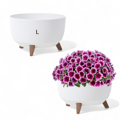 Blumentopf Schale mit Füßen Einsatz Kräutertopf Übertopf Pflanzschale Eco Recycled (Weiß, L - 40 cm)