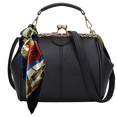 Puyang Sac à main vintage années 20 et 50 avec écharpe, Noir , M, Sac messager