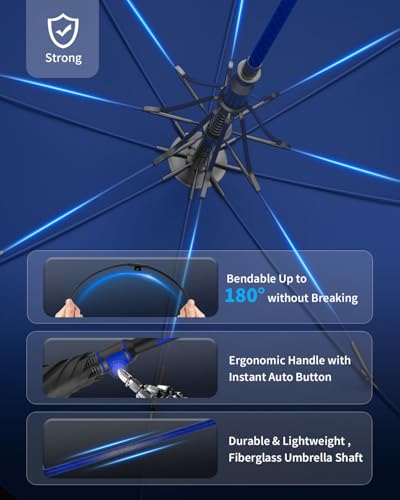 Image of AHYCHO 54 Inch Umbrella for Men Big Size with Fiberglass Shaft, One-Click Auto Open Big Umbrella for Rainy Days & UV Protection - Ideal for 2-3 People