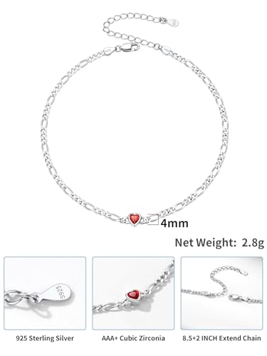 SILVERCUTE July Birthstone Anklet for Women - 925 Sterling Silver Figaro Chain - Adjustable 8.5"-10.5" Elegant Jewelry - Image 4