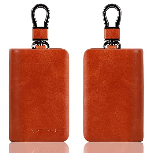 Image of VISOUL Car Key Case Holder Double Zipper, Leather Car Smart Key Fob Case with Keychain for Men and Women