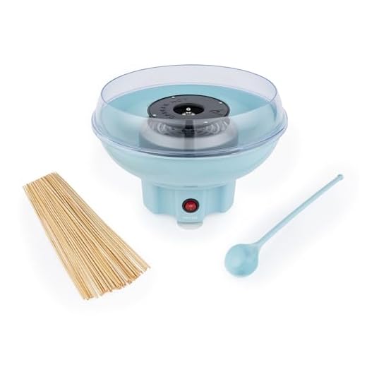 Petra PT2641BLVDEEU7 Máquina De Algodón De Azúcar con Cuchara Medidora y 50 Palitos De Madera, Retro Cotton Candy Machine, Portátil, Irresistible Algodón Como De La Feria, Sin BPA, Azul Pastel