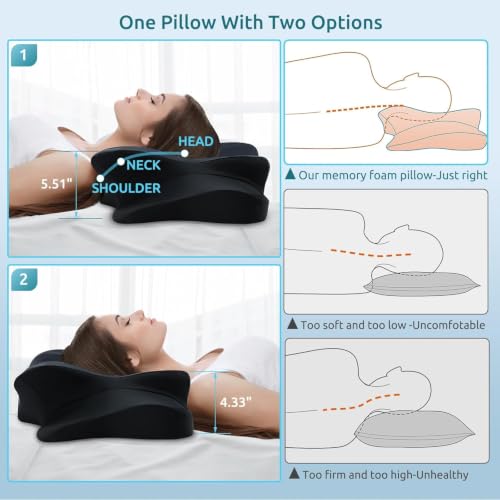 Image of DONAMA Cervical Pillow for Neck and Shoulder Pain Relief, Cooling Contour Memory Foam Pillow, Dual-Height Ergonomic Neck Support Pillow for Side Back Stomach Sleepers with Removable Pillowcase