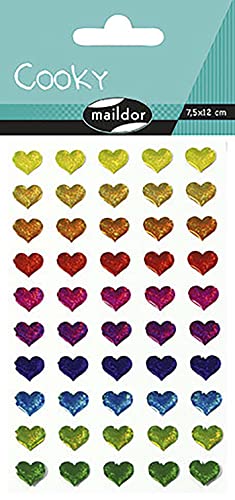 Maildor 560380C - Un sachet de gommettes 3D Cooky 1 planche 7,5x12cm, Coeurs multicolores (50 stickers)
