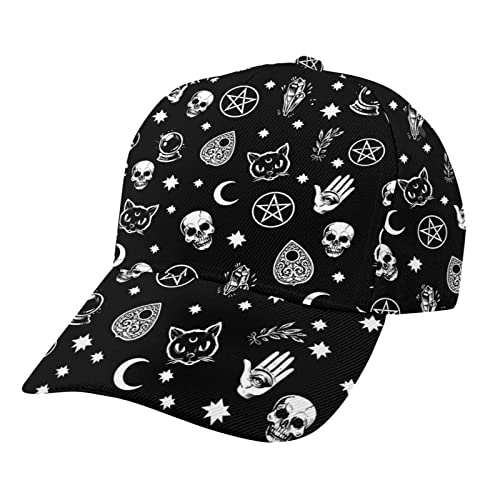 Acdadrt Colorful Skull Cat Moon Gothic Pattern Unisex Baseball Cap Adjustable Trucker Hat For Cycling Golf Sports Running One Size #TOP23