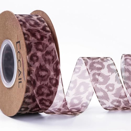CHTME Organzaband mit Leopardenmuster 40mm*10 Yards Organzaband Chiffonband Transparentes Organza Bänder Schleifenband Dekoband Geschenk Weihnachtsdekoration Hochzeitszubehör Leopardenmuster