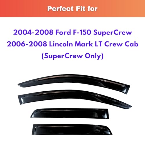 Image of KPY Rain Guards Fit for 2004-2008 Ford F150 SuperCrew, Out-Channel Window Visors Vent Wind Deflectors 4PC, Truck Accessories for 2006-2008 Lincoln Mark LT Crew Cab (Full-Size Cabs)