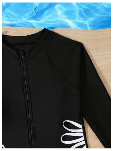 MakeMeChic Girl's One Piece Swimsuit Long Sleeve Crew Neck Zip Up Summer Bathing Suit3
