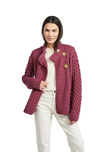 Image of Aran Woollen Mills Louisburgh Women's Asymmetrical Irish Cardigan, 100% Super Soft Merino Wool, Authentic Irish Knitwear