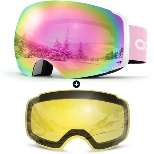 Odoland Magnetic Interchangeable Ski Goggles with 2 Lens, Large Spherical...