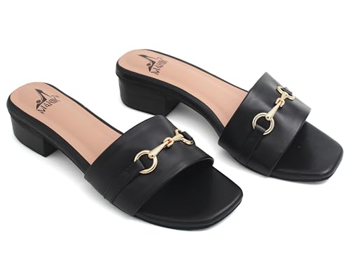 Image of MANIK Women's Fashion Block Heel Sandal | Faux Leather, Comfortable & Stylish Heels Sandals| Ideal for Office, Casual, Party & Formal Occasions 1.5 inches heel