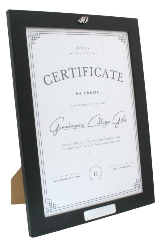 40th Birthday A4 Black Photo Frame With Personalised Engraving Plaque 463