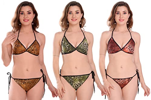 Image of WomenSolid Printed Non-Padded Non-Wired Bra Panty Lingerie Set of 3 S to 3XL