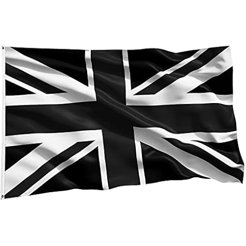 Black Union Jack Flag 5ft x 3ft, Tribute to Queen Elizabeth, Black and White Union Jack Flag for Parade, UV Fade Resistant British Flag with Eyelets Cover