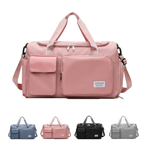 Image of Mens Womens Sports Gym Bag Duffle Bag with Shoes Compartment, Water Resistant Holdall Hospital Bag for Weekend, Overnight, Travel, Workout (Pink)