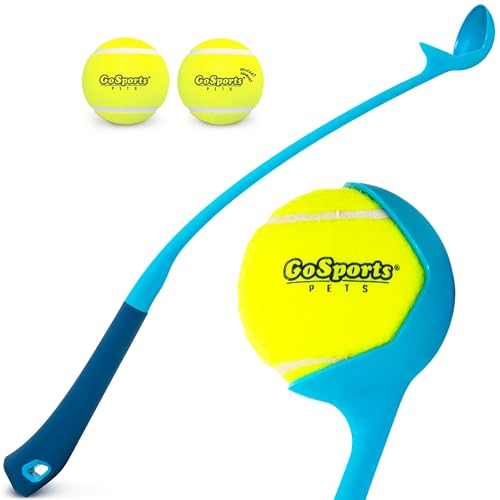 GoSports Pets Dog Ball Launcher - Ergonomic Tennis Ball Thrower for Dogs 20+ lbs - Includes Tosser and (2) 2.5 Inch Balls for Fetch