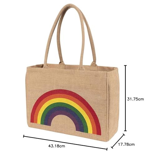 Image of KAF Home Jute Market Tote Bag with Handles, Rainbow, 12.5 inch x 17 inch x 7 inch, Kaf Jute Market Tote