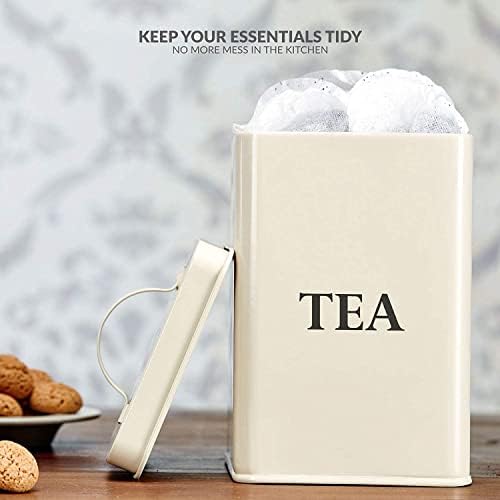 Andrew James Tea Coffee Sugar Canisters | Vintage Style Kitchen Storage Set | Rust Resistant Powder Coated Iron Caddies | Store Coffee Beans Granules Teabags Sugar | Part of The Vintage Range | Cream