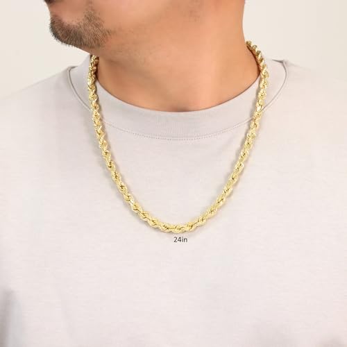 Nuragold 14k Real Yellow Gold 8mm Rope Chain Diamond Cut Necklace (20"-30") Italian Jewelry for Men2