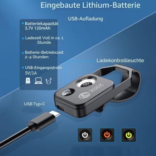 200 x Handy-Mikroskop-Objektiv mit LED-Licht, tragbares digitales Mikroskop für Kinder, Handmikroskop, Dermatoskop, Hautdiagnose, Haaranalysator