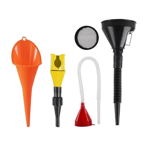 JIHXYER Lot de 4 entonnoirs de remplissage, en plastique flexible, à angle droit, avec tuyau, pour huile, pour voiture, essence, atelier