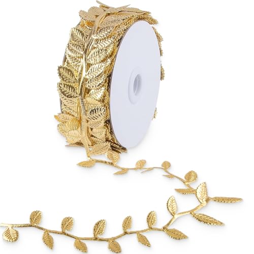 20m ruban de feuilles dorées, design embossé, idéal pour décoration de mariage et Noël, chemin de table doré, deco mariage champetre