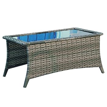 Alternative view of Rilyson Patio Tables Wicker Coffee Table - Outdoor Rattan Coffee Tables with Glass Top for Patio Proch Deck Balcony Rectangle Mixed Grey