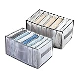 SOARFLY 2 Stück Kleiderschrank Ordnungssystem für Jeans Hosen Hemden, Kleiderschrank Kleider Organizer,Kleideraufbewahrung Aus Mesh,Schubladen Kleidung Aufbewahrungsboxen,36x25x20 cm*7 Staufächer