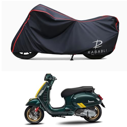 Image of Waterproof Bike Body Cover Compatible for | Vespa SXL 150 Racing | Taffeta Fabric, Red Piping Design, Bottom Elastic Fit | Dustproof, Sun UV & Rain Protection for All Bikes
