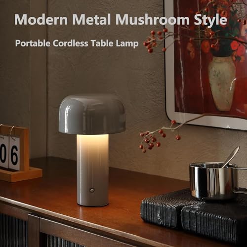 Image of NYRWANA LED Rechargeable Table Lamp for Home Decoration, Bedroom, Bedside - Stepless Dimming, 3 Colour Touch Control, Metal (Grey)